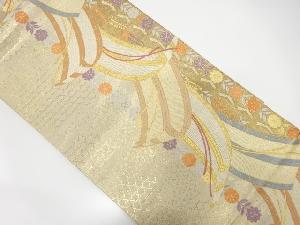 アンティーク　変わり縞に花模様織り出し袋帯(材料)